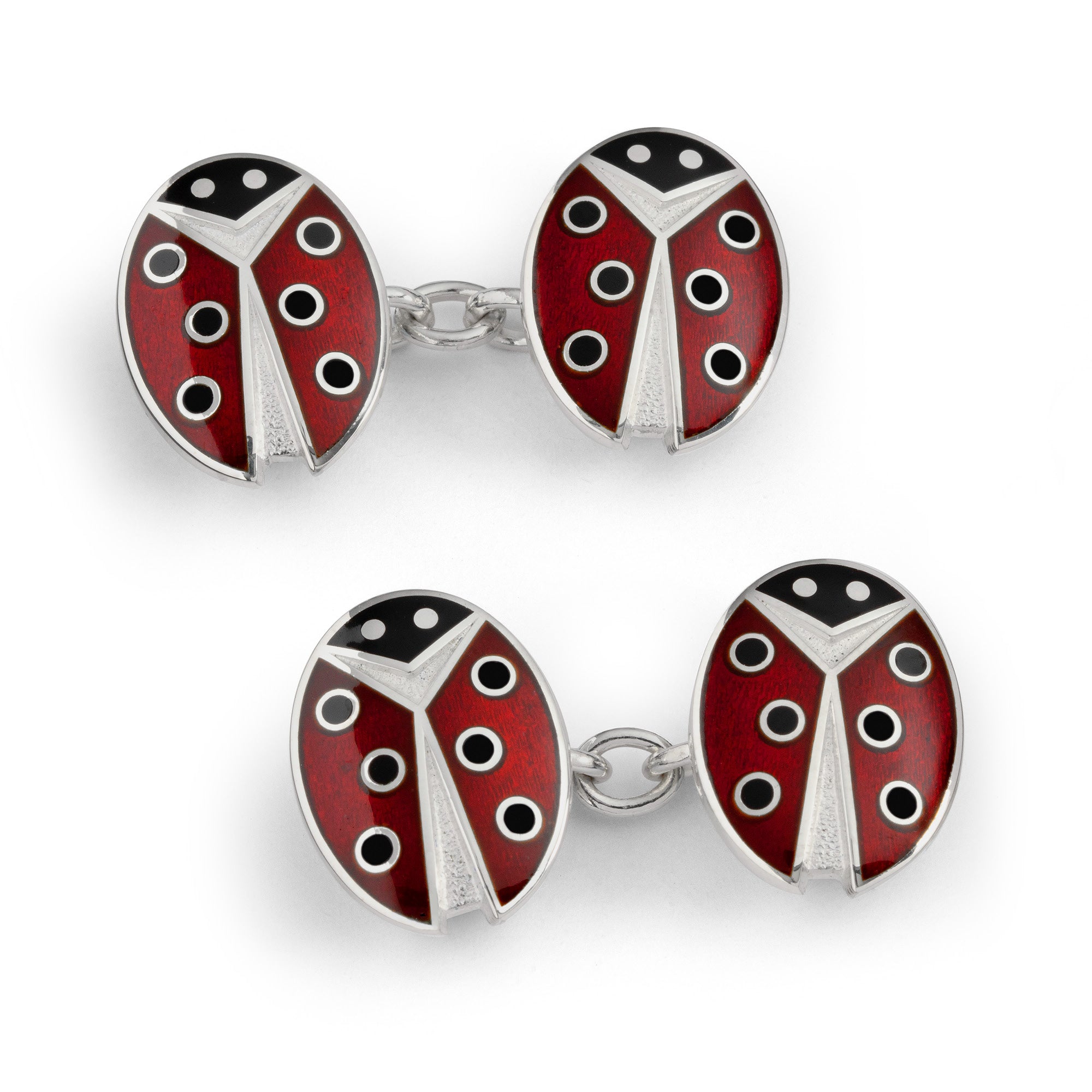 Sterling Silver Enamel Ladybird Chain Cufflinks in Red and Black - Wildsmith Jewellery