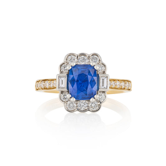 1.55ct Cushion Cut Sapphire & Diamond Ring - Wildsmith Jewellery