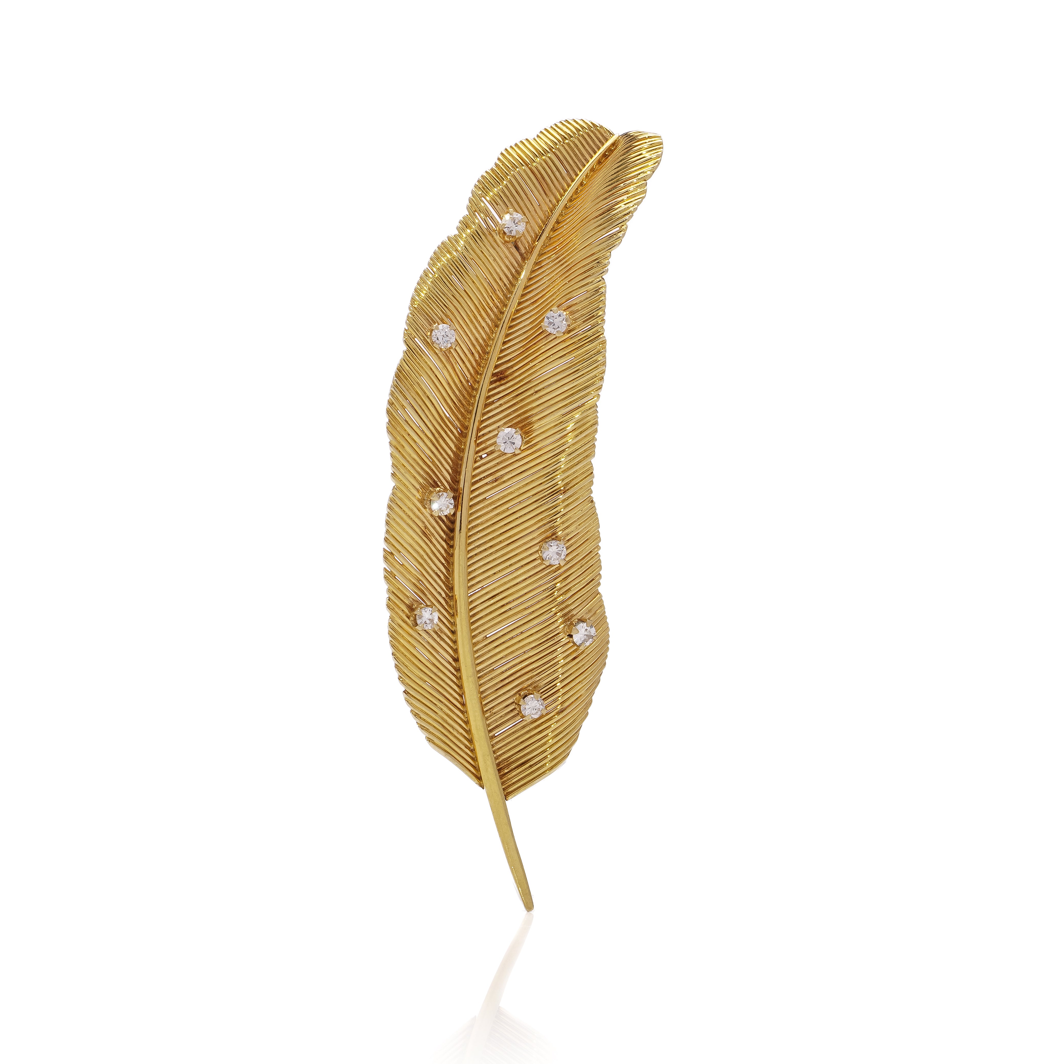 Gold and Diamond Feather Brooch - Wildsmith Jewellery
