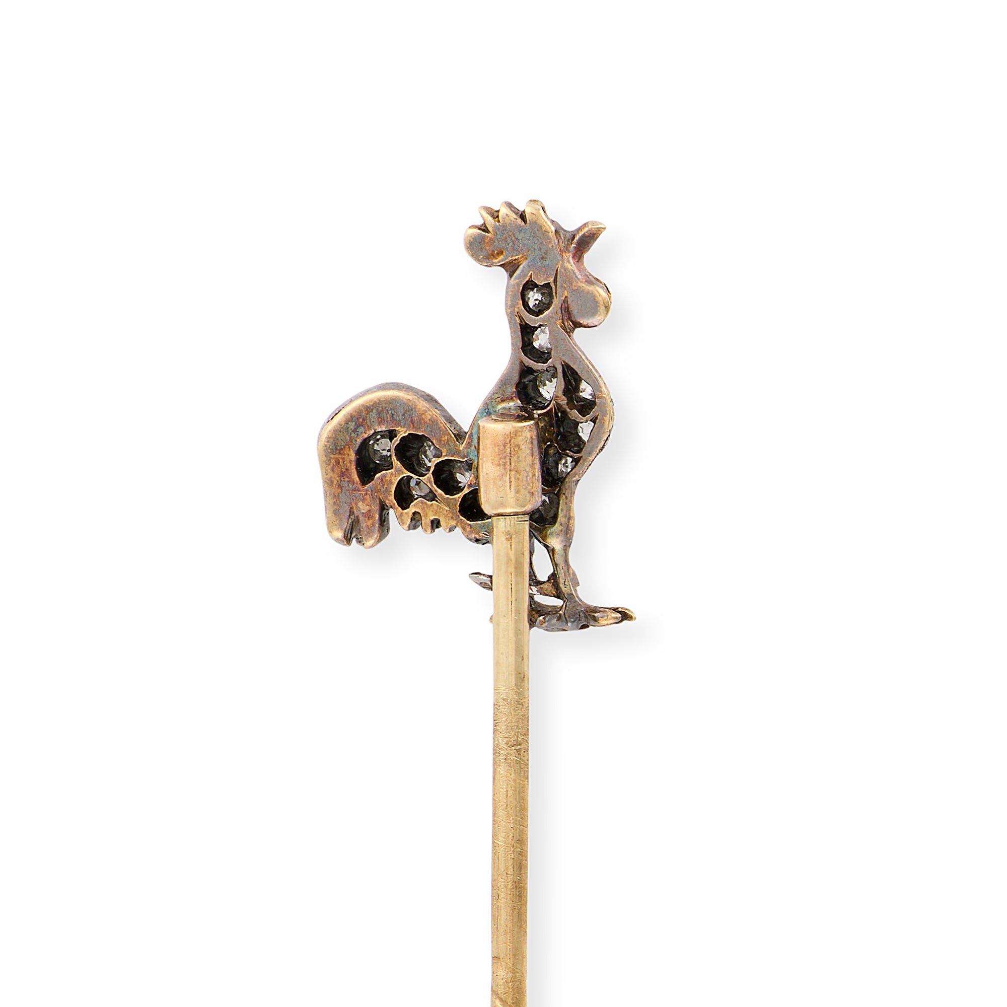 Edwardian 15ct Gold Diamond & Enamel Cockerel Stickpin - Wildsmith Jewellery