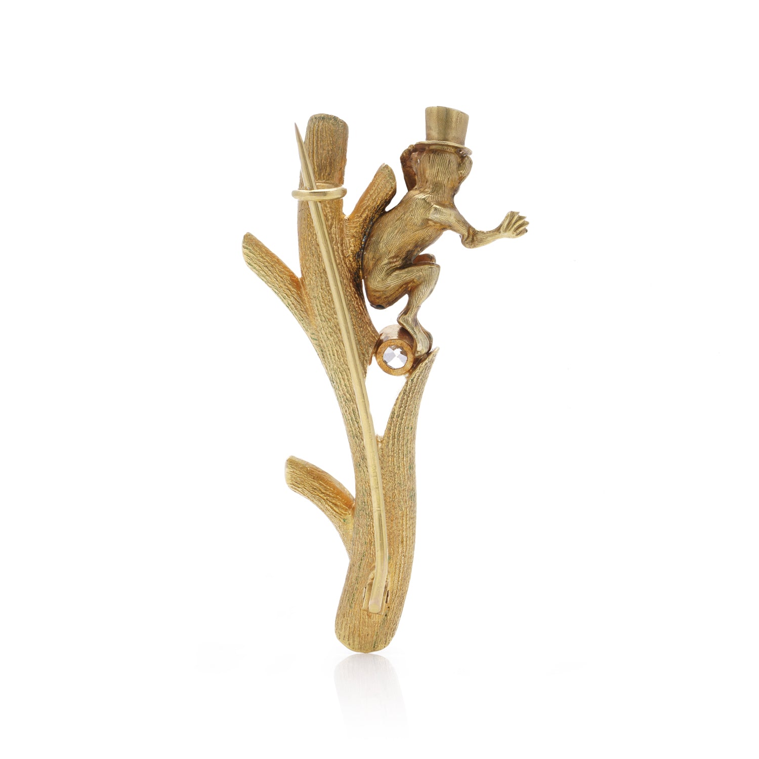 Victorian 15ct Yellow Gold & Diamond Monkey with Top Hat Brooch - Wildsmith Jewellery
