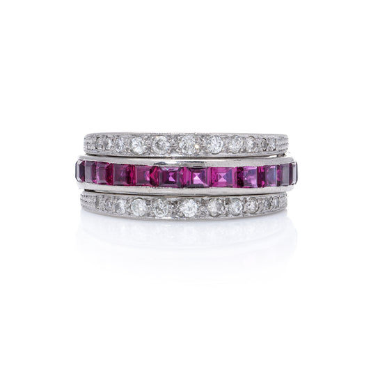 Art Deco Sapphire, Ruby & Diamond 'Flip over’ Ring - Wildsmith Jewellery