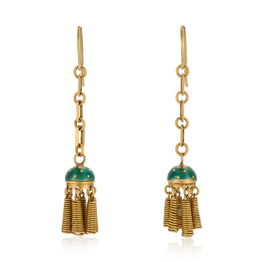 Victorian Gold & Enamel Celestial Earrings