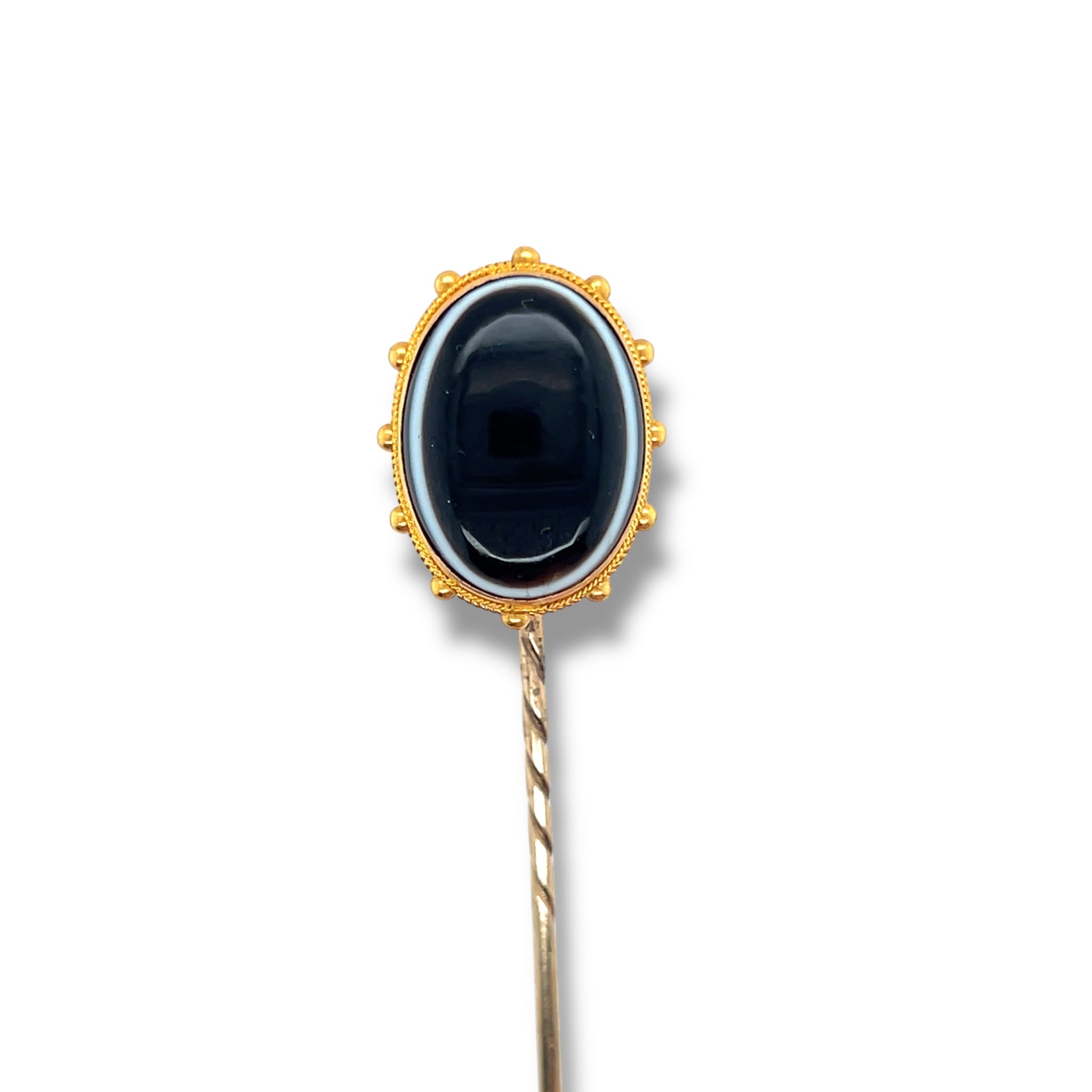 Antique Bulls Eye Agate Stickpin in 18ct Gold - Wildsmith Jewellery
