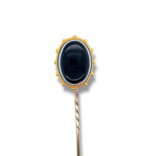 Antique Bulls Eye Agate Stickpin in 18ct Gold - Wildsmith Jewellery