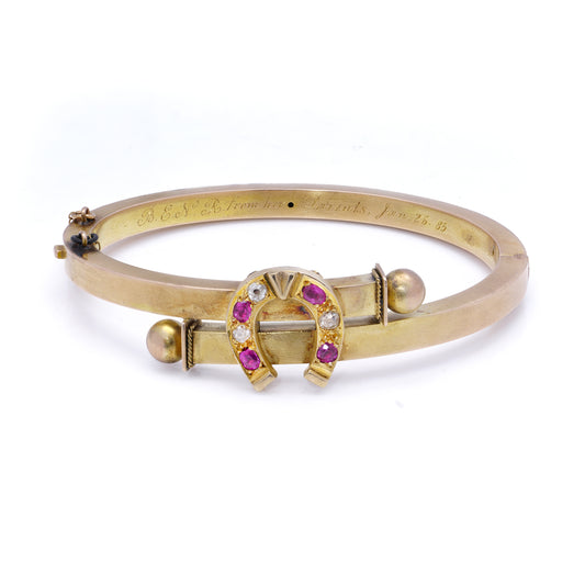 Antique Ruby & Diamond Horseshoe Bangle - Wildsmith Jewellery