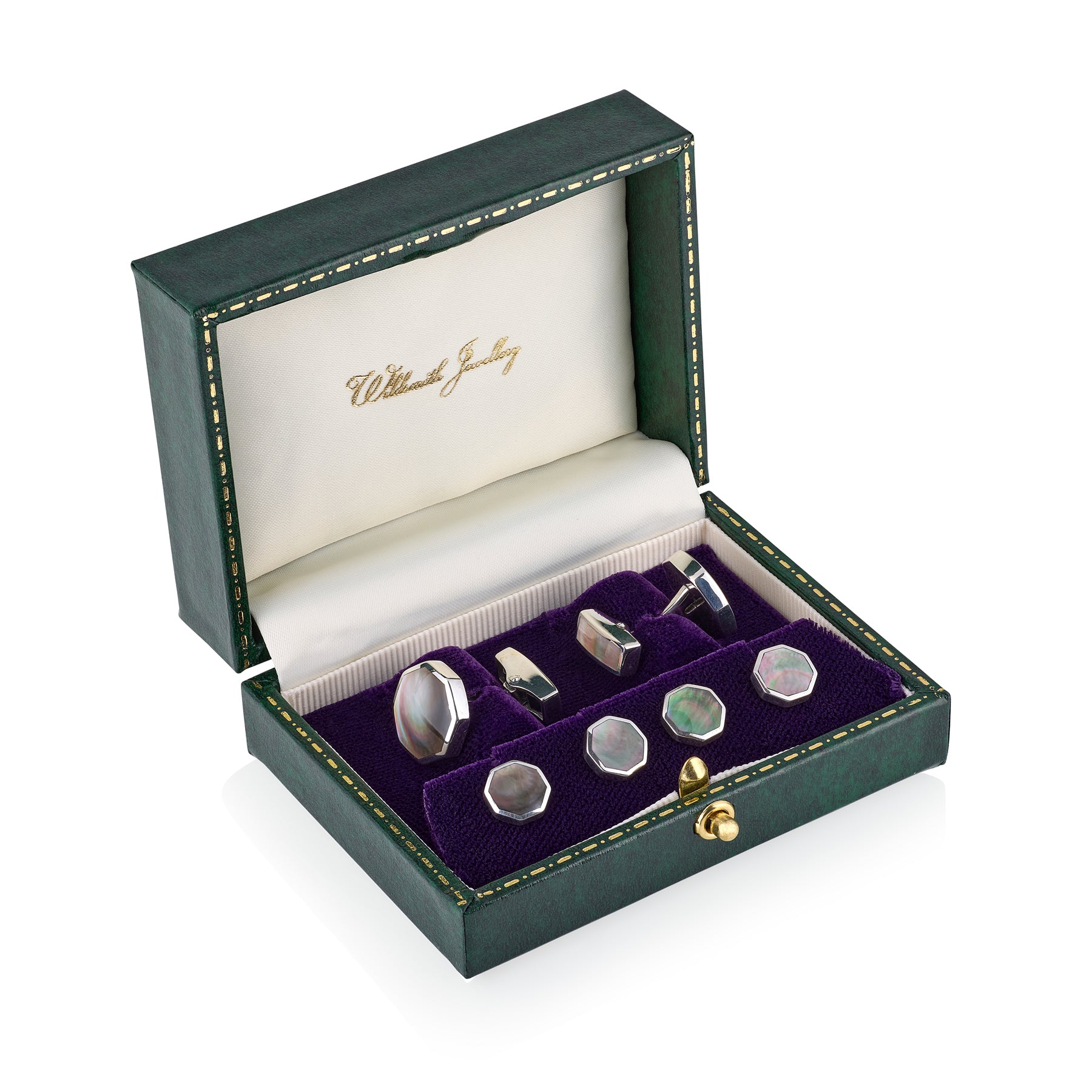 Black Mother of Pearl & Sterling Silver Octagonal Dress Set
