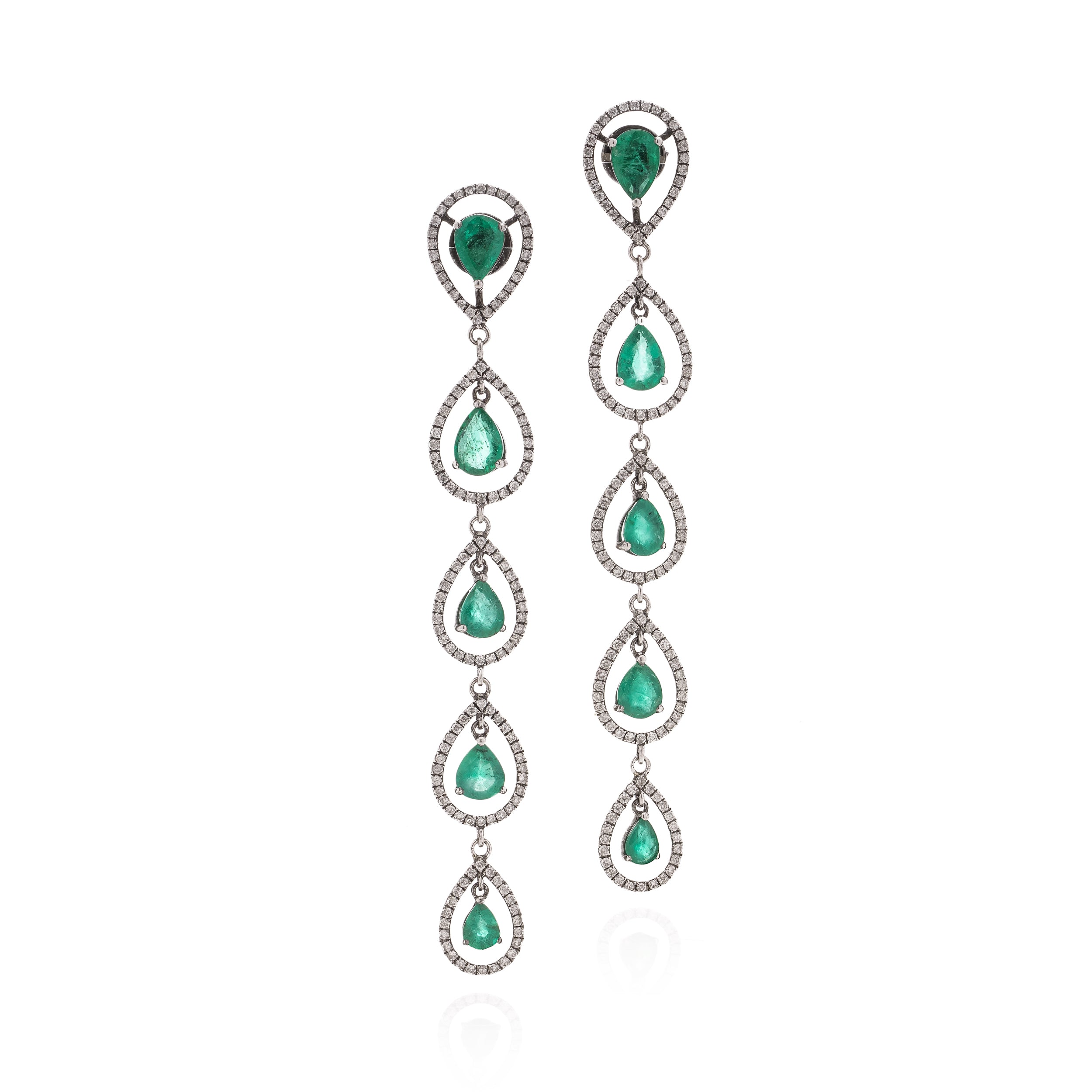 Vintage Emerald & Diamond Long Drop Earrings - Wildsmith Jewellery