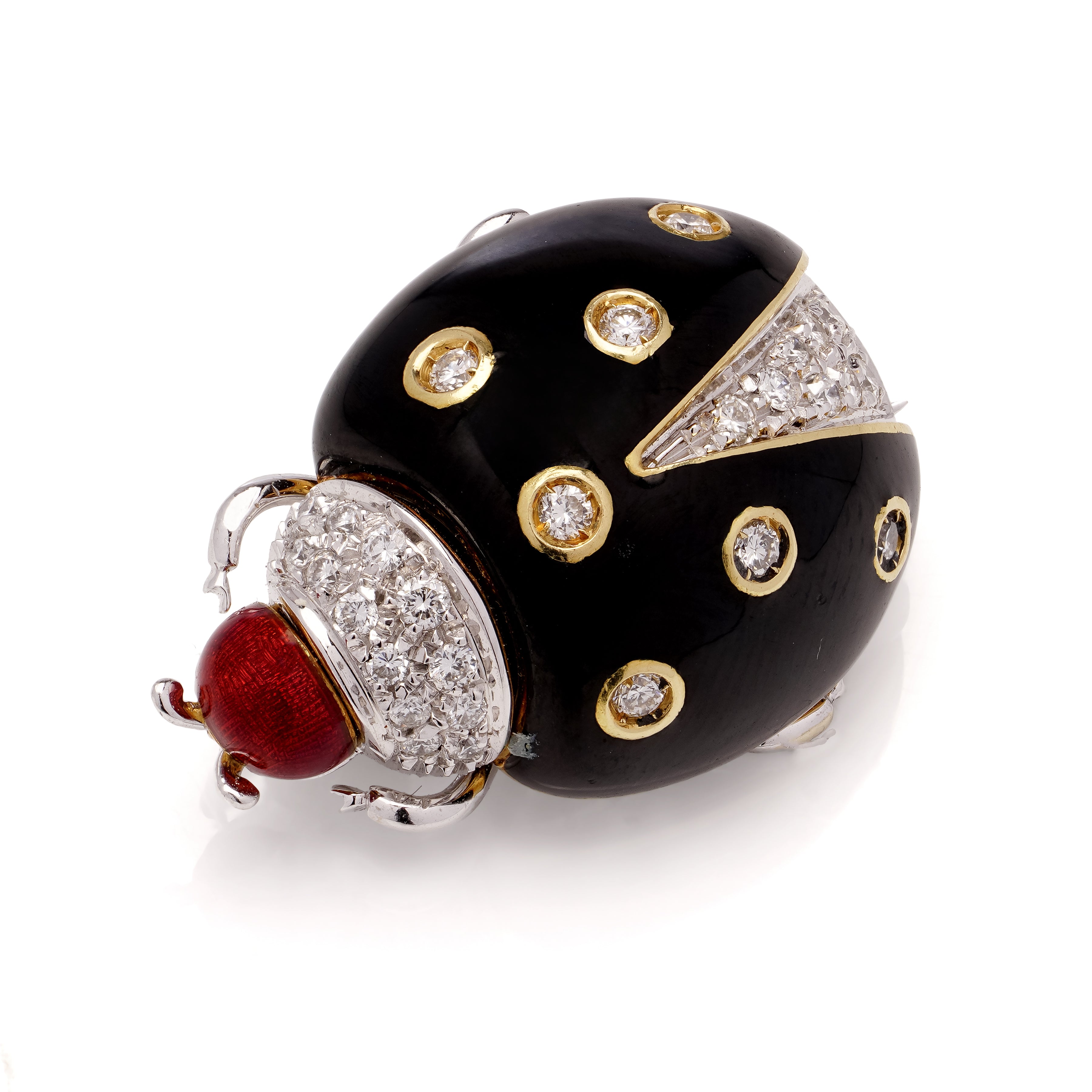 18ct Gold, Diamond & Enamel Ladybird Brooch - Wildsmith Jewellery