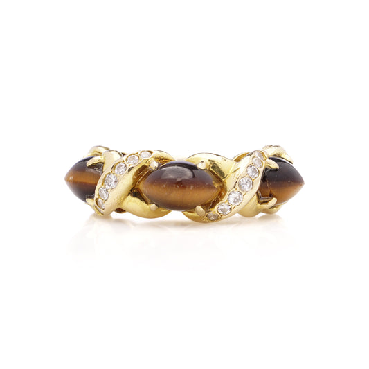 Vintage Tiger's Eye & Diamond Ring by Fred Paris - Wildsmith Jewellery