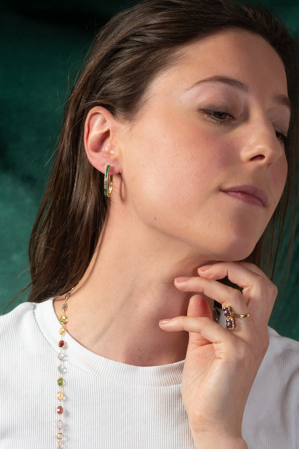 Emerald & Diamond Hoop Earrings, 18ct Gold - Wildsmith Jewellery