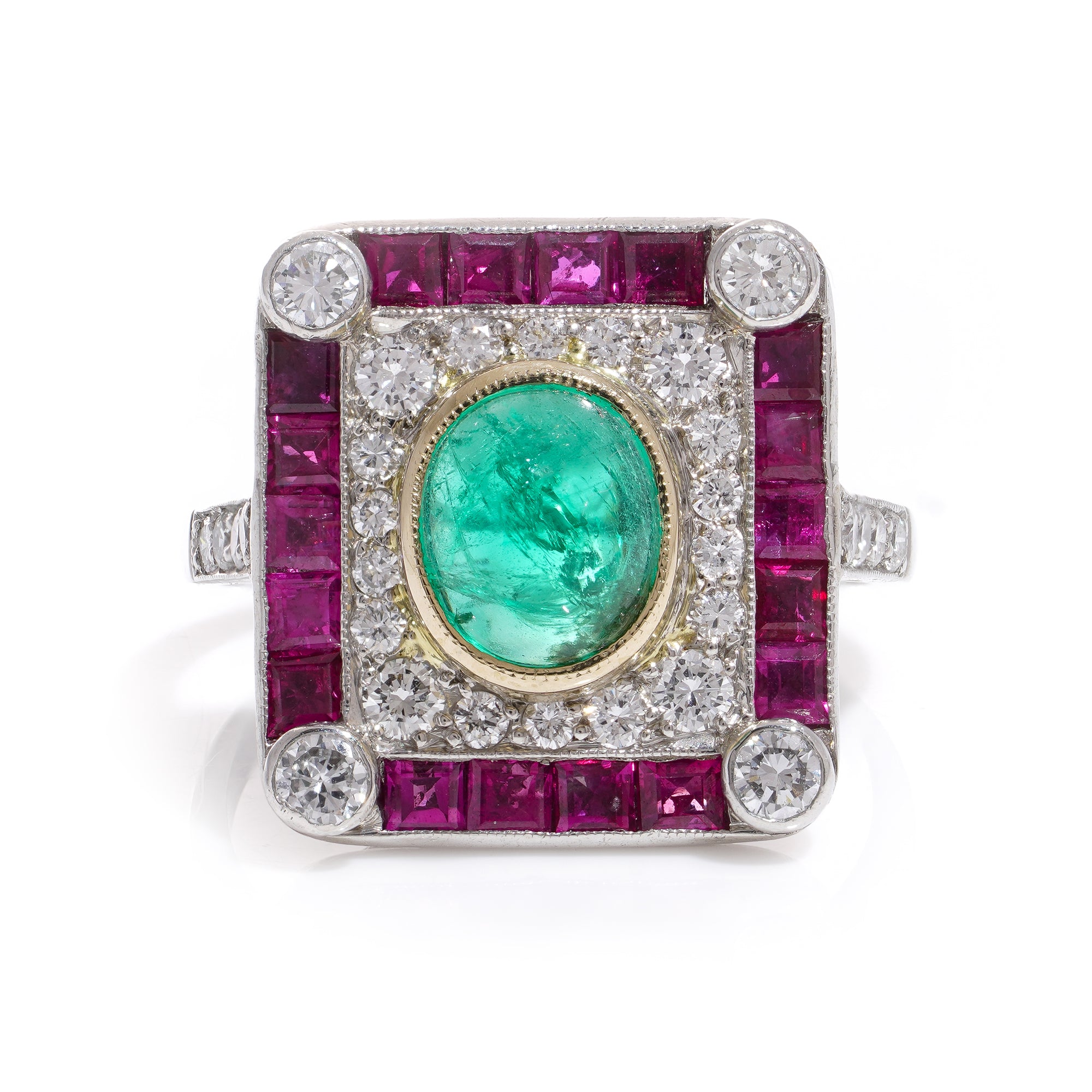 Emerald, Ruby & Diamond Ring - Wildsmith Jewellery