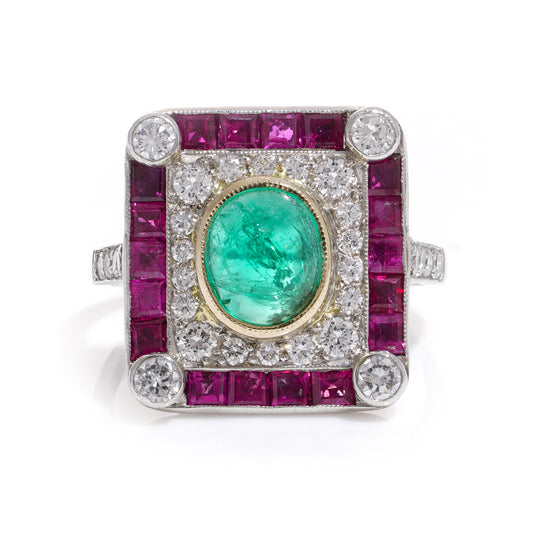 Emerald, Ruby & Diamond Ring - Wildsmith Jewellery