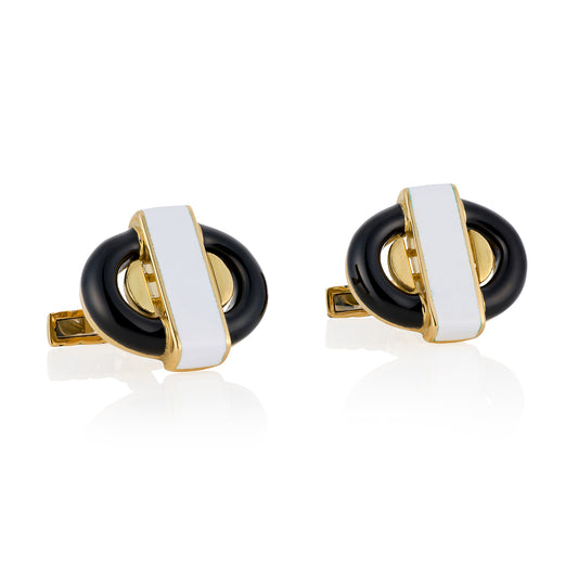 Geometric 18ct Gold & Enamel Cufflinks - Wildsmith Jewellery