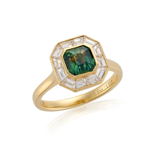 Art Deco Green Sapphire & Diamond Ring