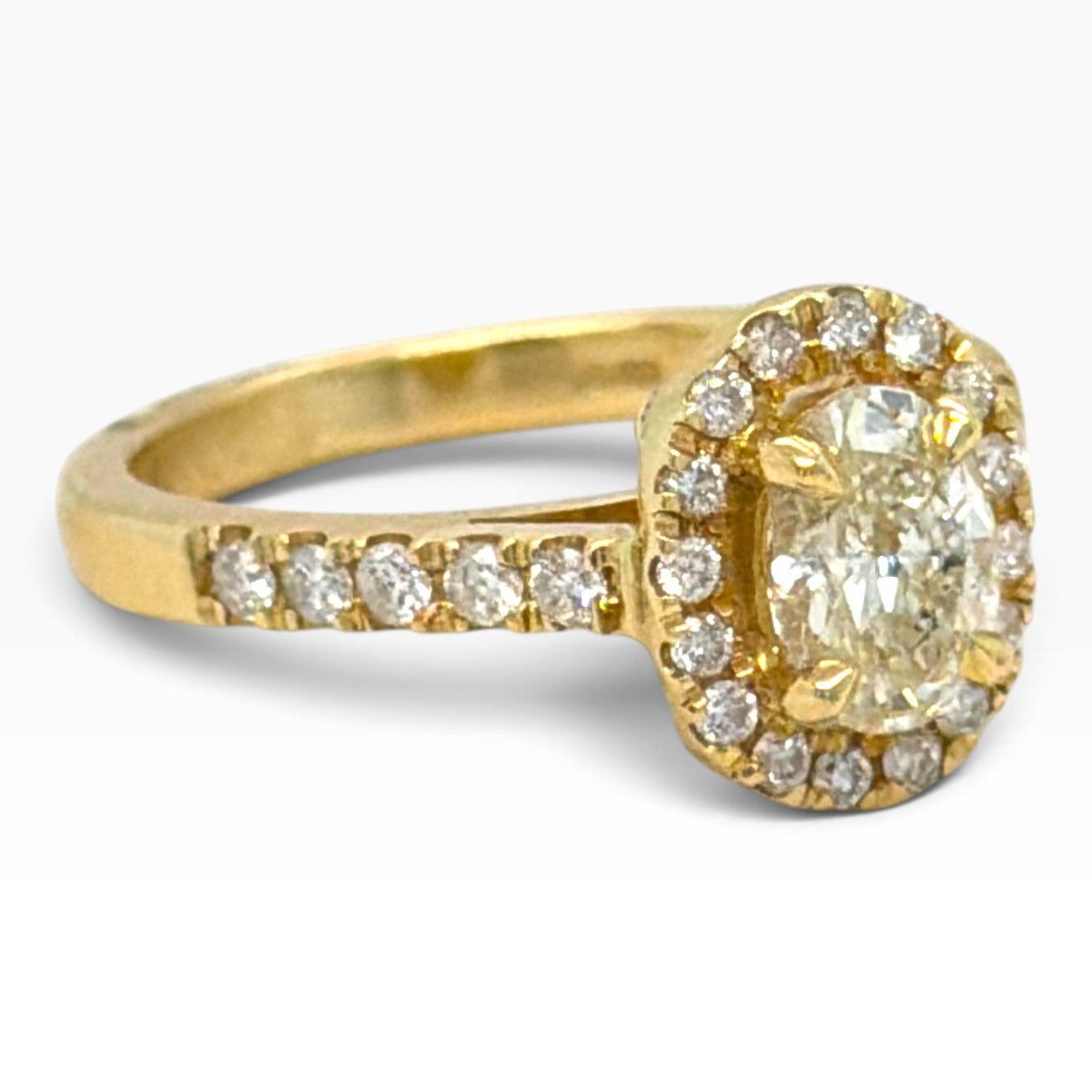 18ct Yellow Gold Diamond Halo Engagement Ring
