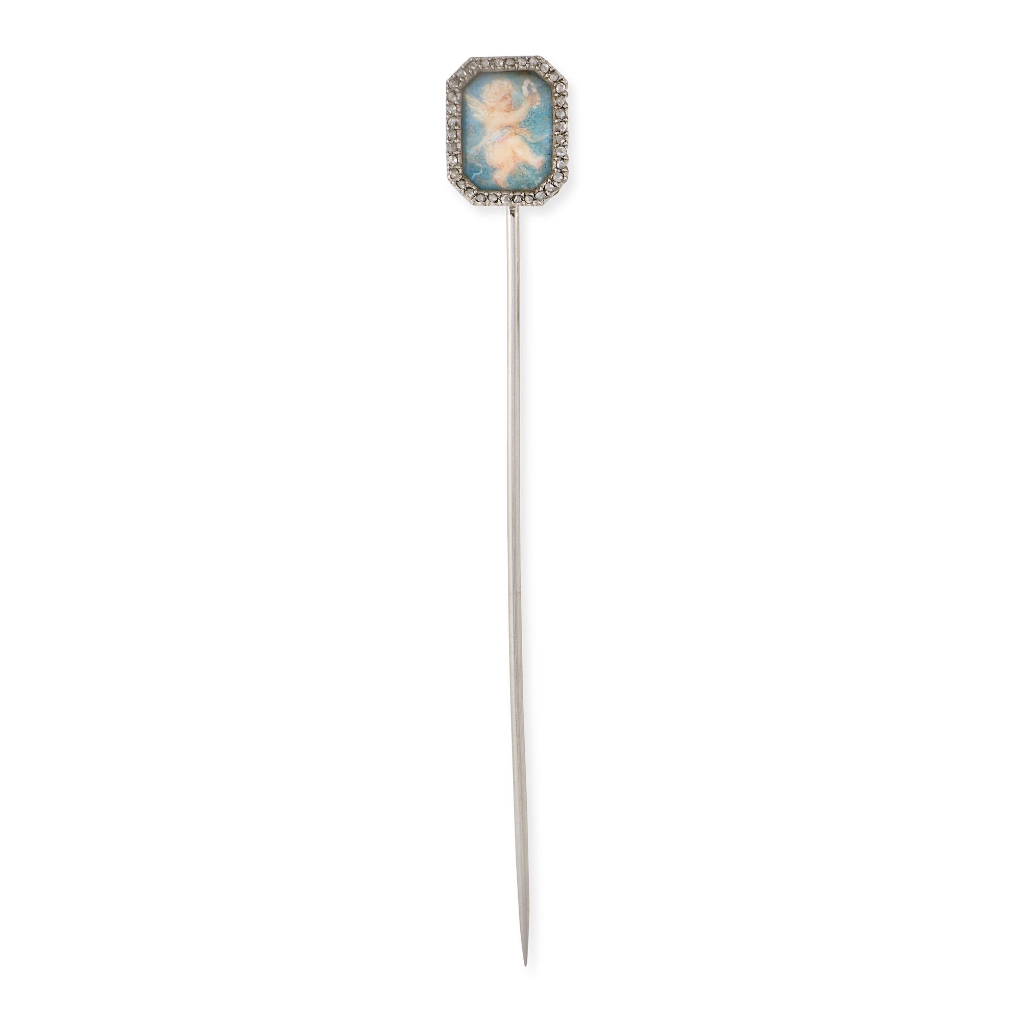 Ceramic & Diamond Cherub Miniature Stickpin, probably by Fernand Paillet - Wildsmith Jewellery