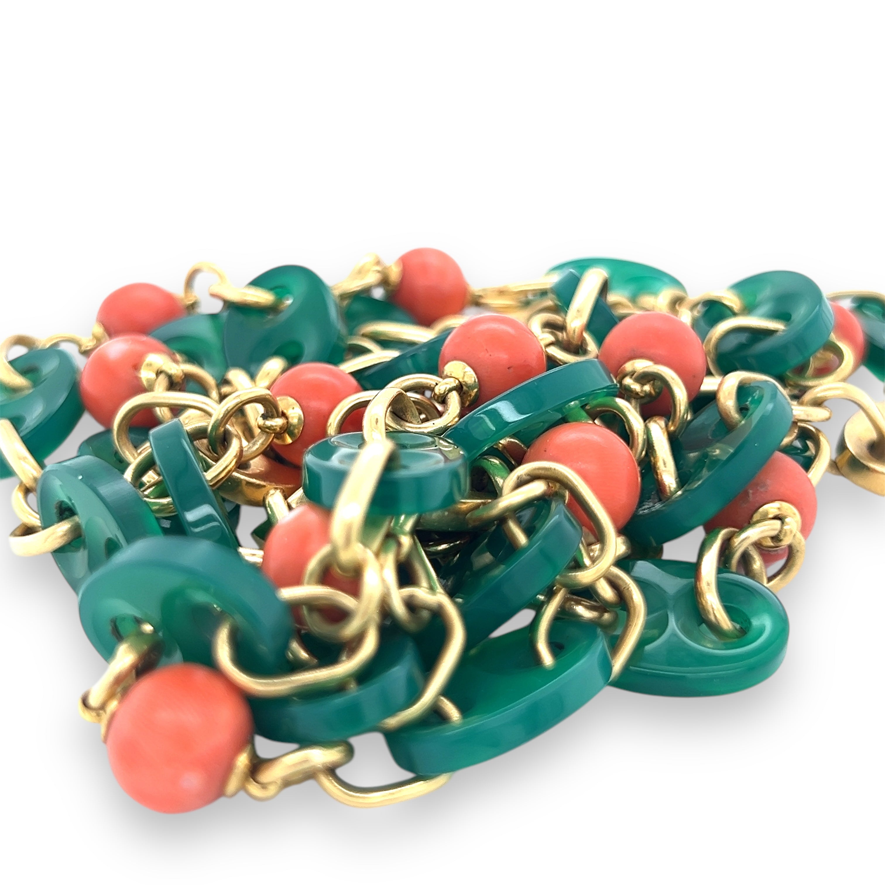 1970's 18ct Gold, Chrophrase & Coral Necklace - Wildsmith Jewellery