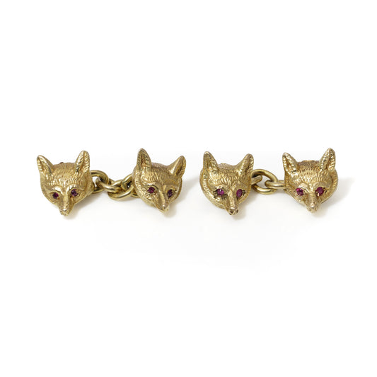 Gold Ruby Eyed Fox Head Cufflinks - Wildsmith Jewellery