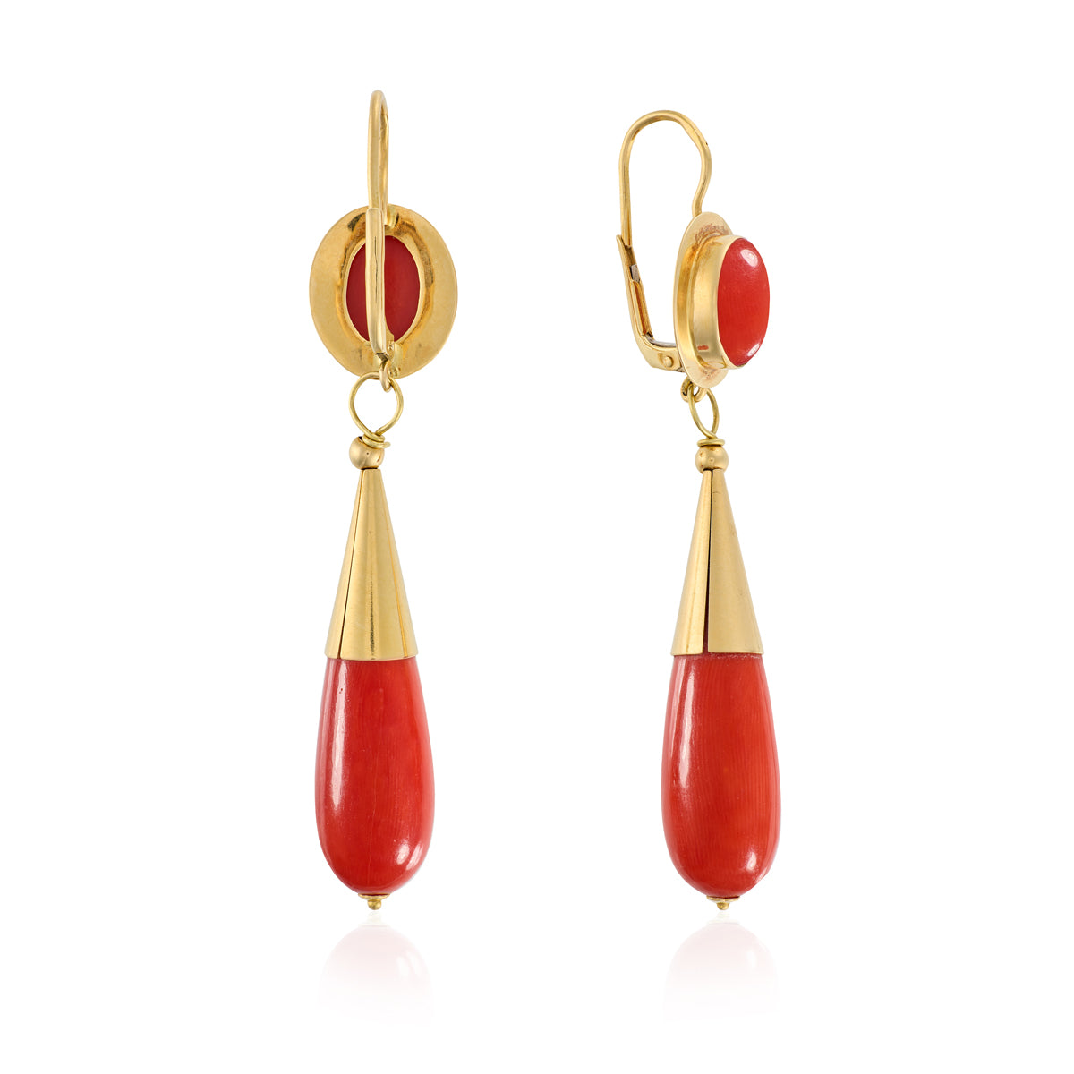 Vintage 18ct Gold & Coral Drop Earrings - Wildsmith Jewellery