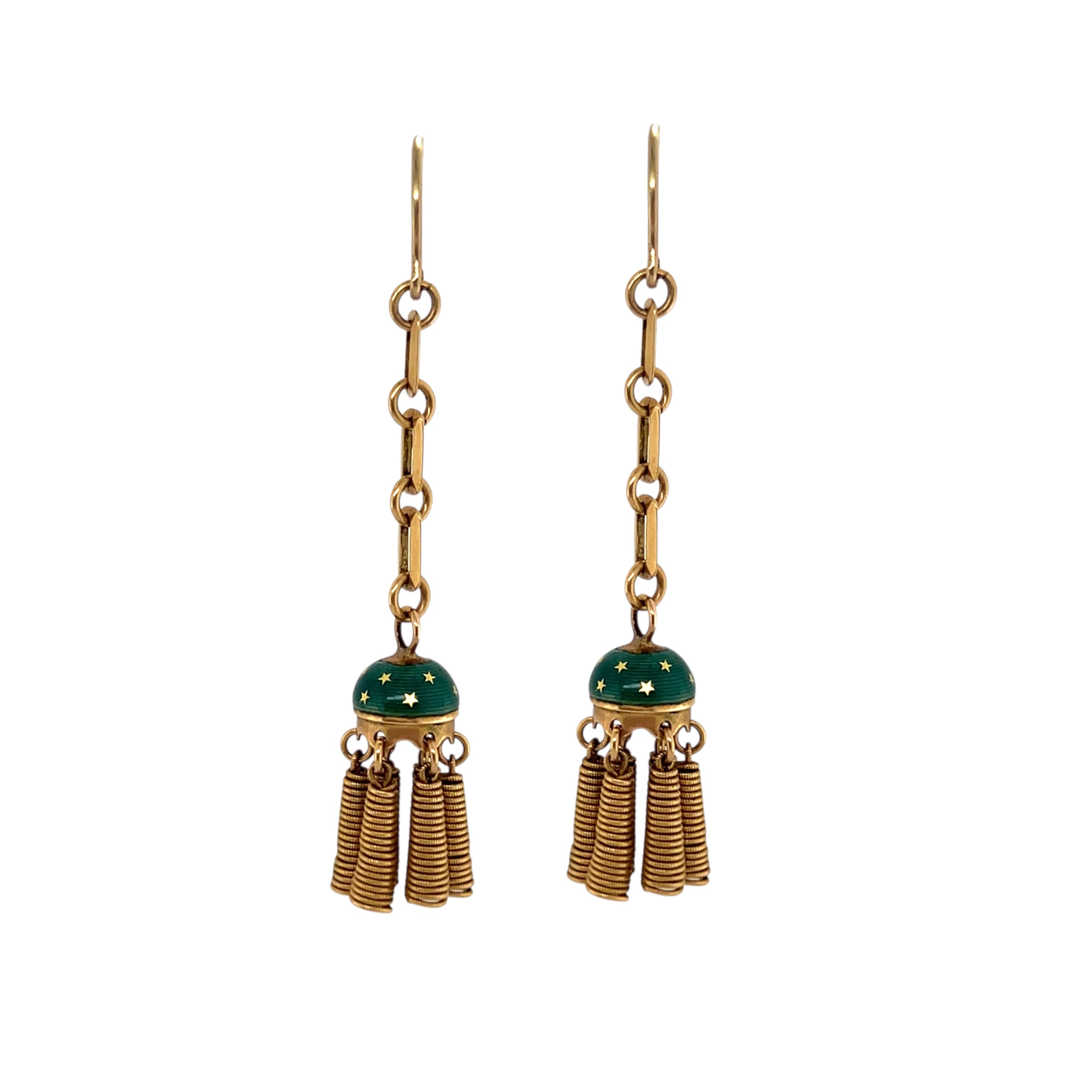 Victorian Gold & Enamel Celestial Earrings