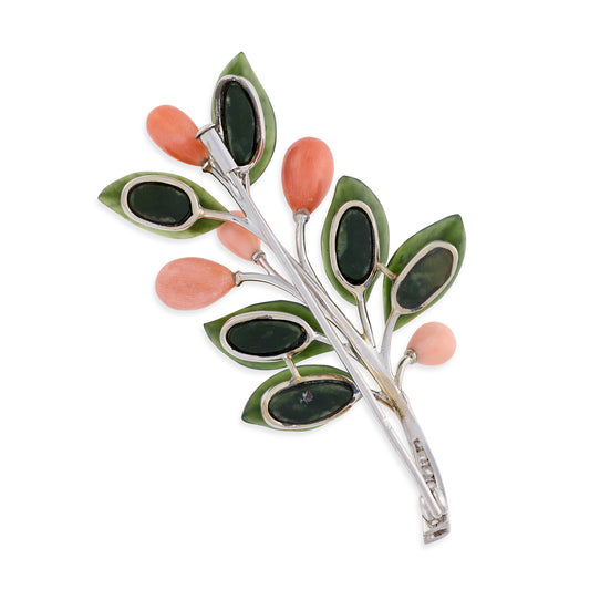 1940’s Coral & Nephrite Brooch - Wildsmith Jewellery