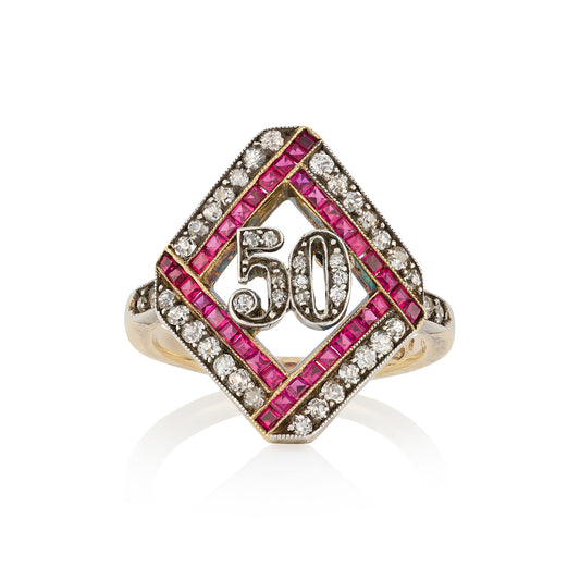 Edwardian Ruby & Diamond '50' Ring - Wildsmith Jewellery