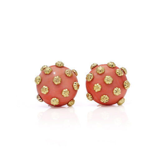 Vintage Coral & 18ct Gold Earrings - Wildsmith Jewellery