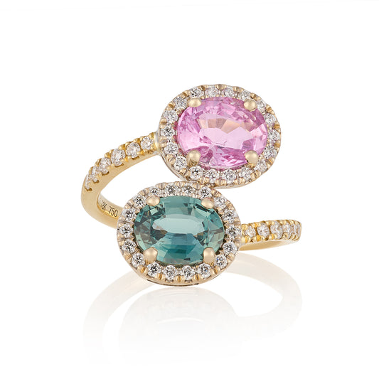 Pink & Teal Sapphire 'Toi et moi' Ring