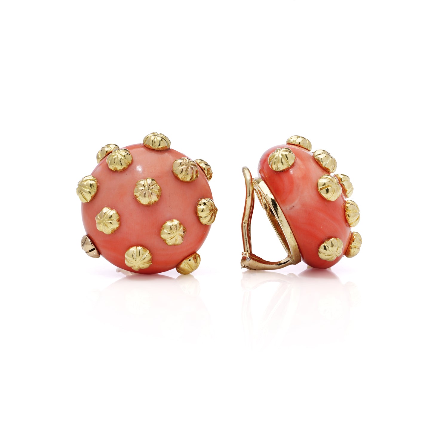 Vintage Coral & 18ct Gold Earrings - Wildsmith Jewellery