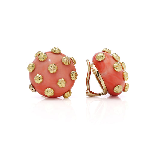Vintage Coral & 18ct Gold Earrings - Wildsmith Jewellery