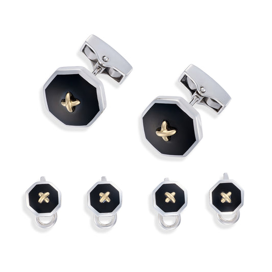 Onyx & Gold Stitch Octagonal Dress Set - Wildsmith Jewellery
