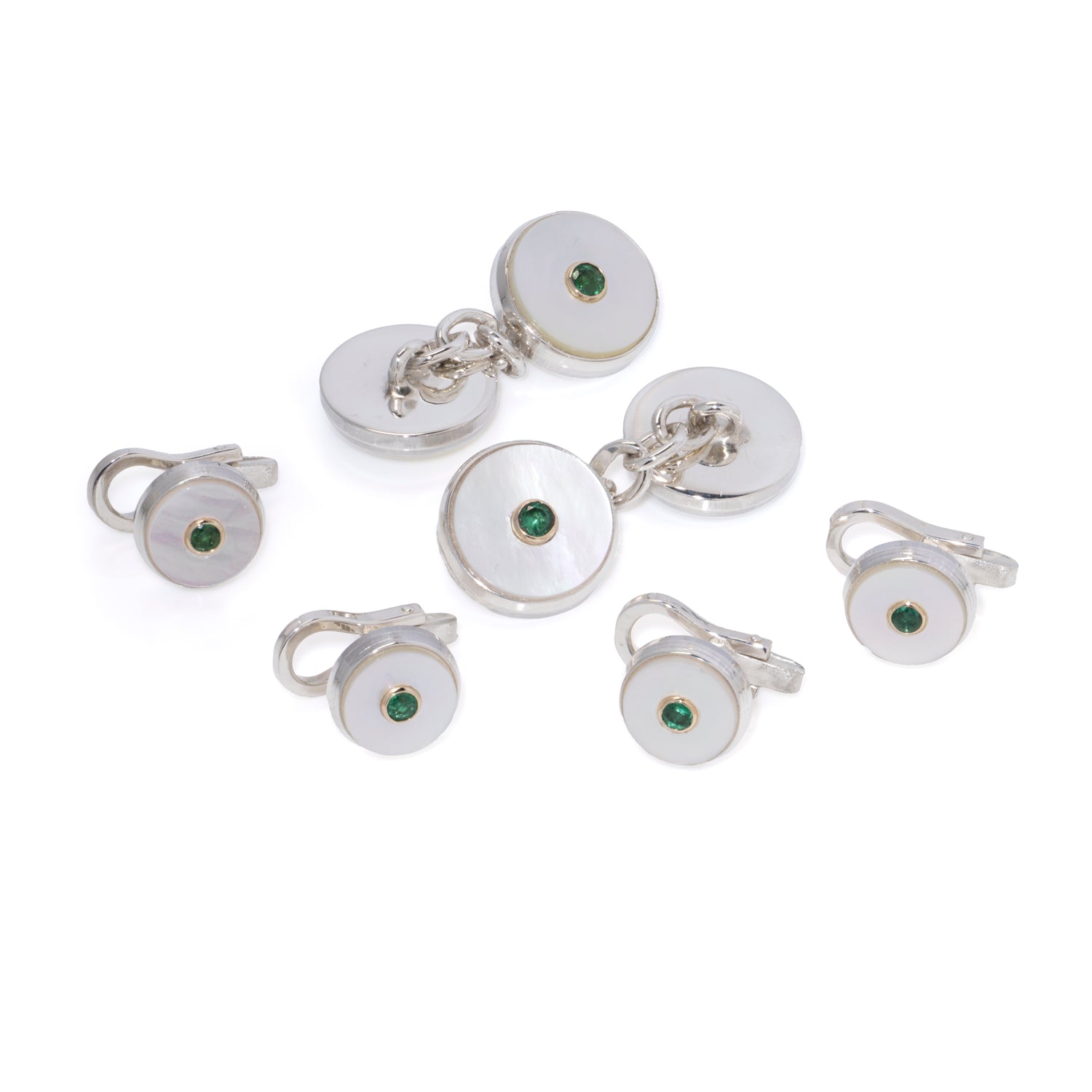 Emerald & Mother of Pearl Round Dress Set - Wildsmith Jewellery