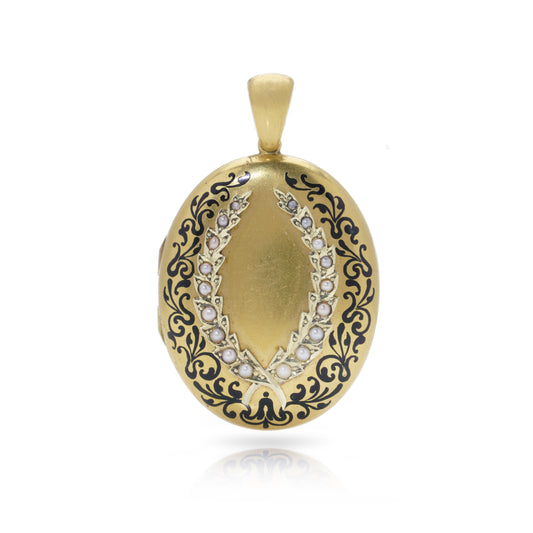 Victorian Enamel Mourning Locket, 18ct - Wildsmith Jewellery