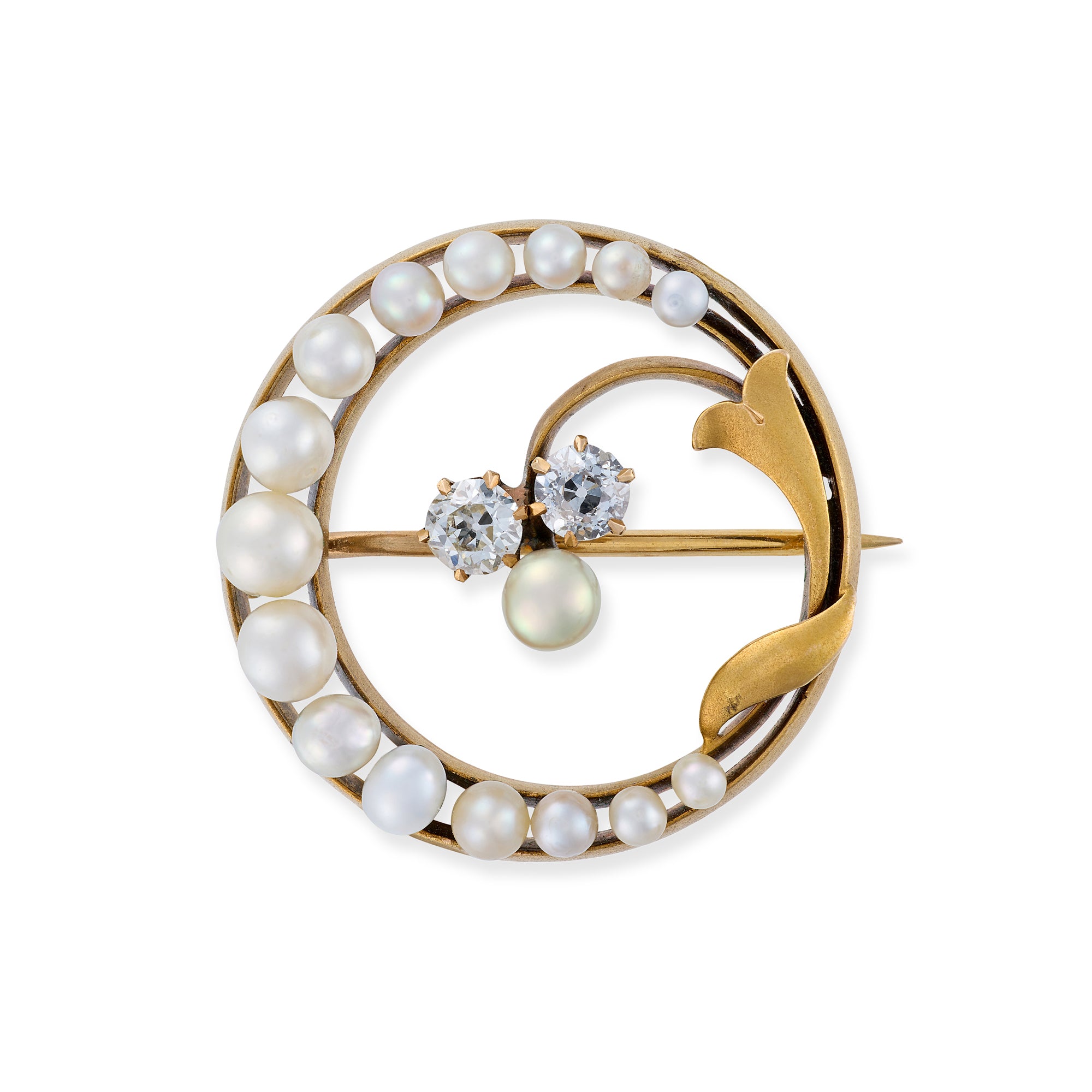 Art Nouveau Natural Pearl & Diamond Brooch - Wildsmith Jewellery