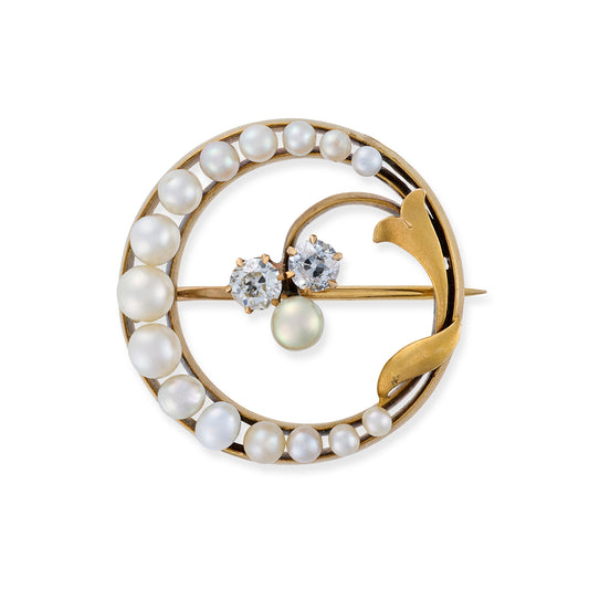 Art Nouveau Natural Pearl & Diamond Brooch - Wildsmith Jewellery