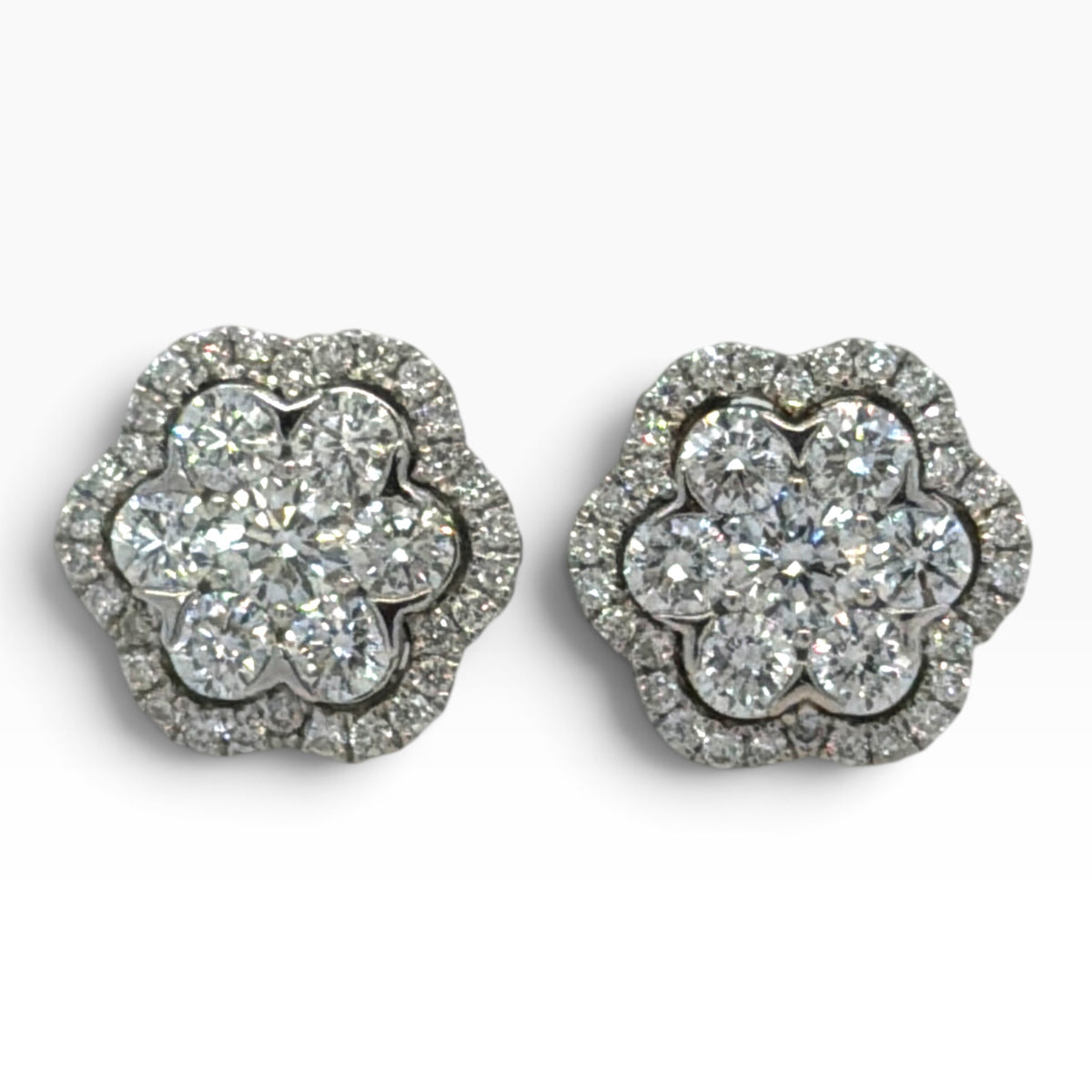 18ct White Gold Diamond Floral Cluster Earrings