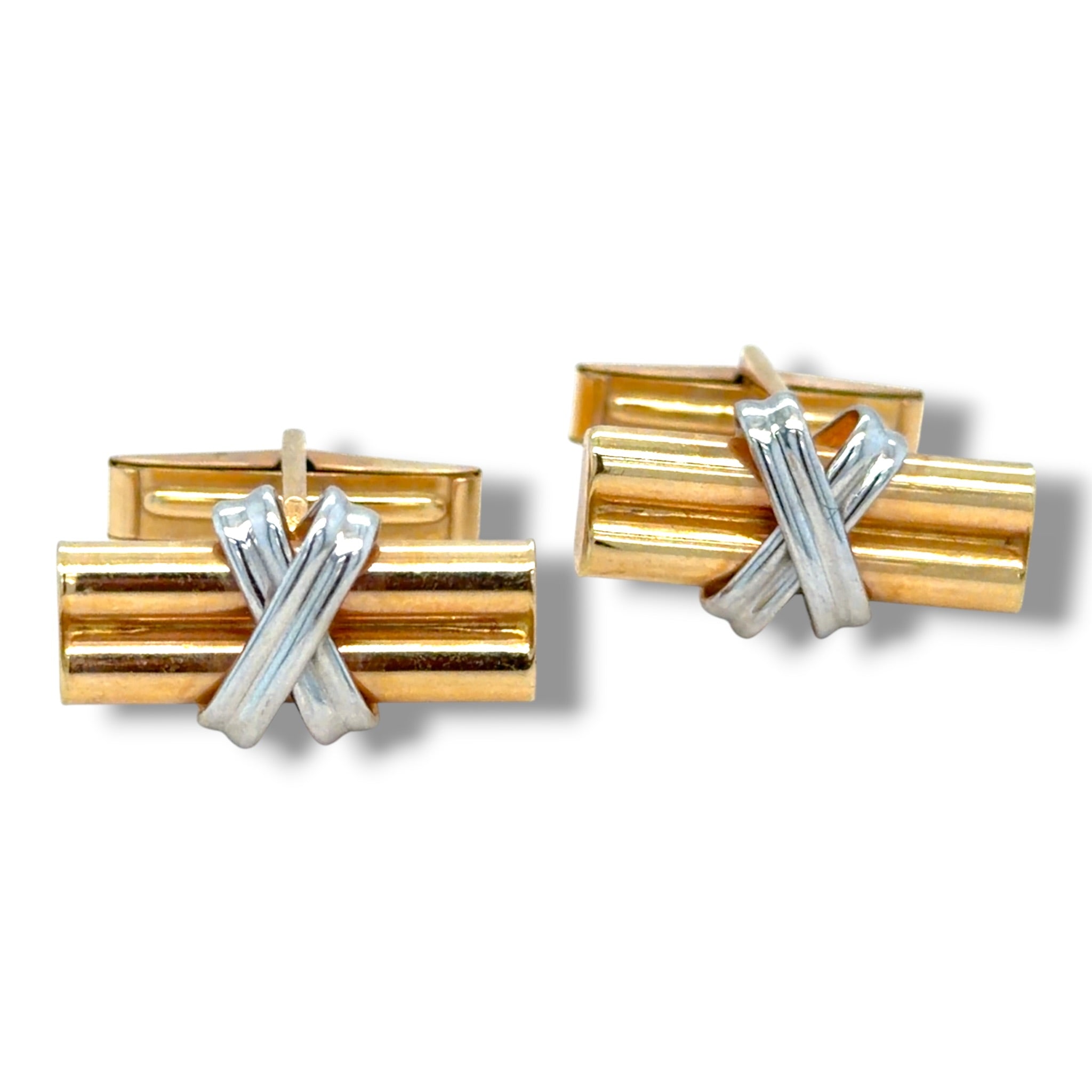 Vintage 14ct Yellow & White Gold Cufflinks, c.1980