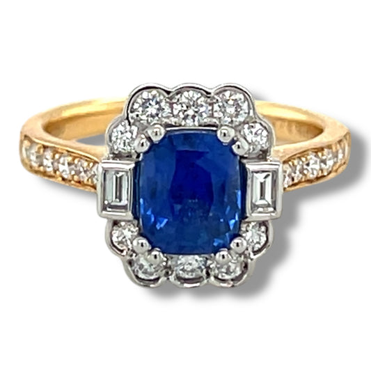1.55ct Cushion Cut Sapphire & Diamond Ring - Wildsmith Jewellery