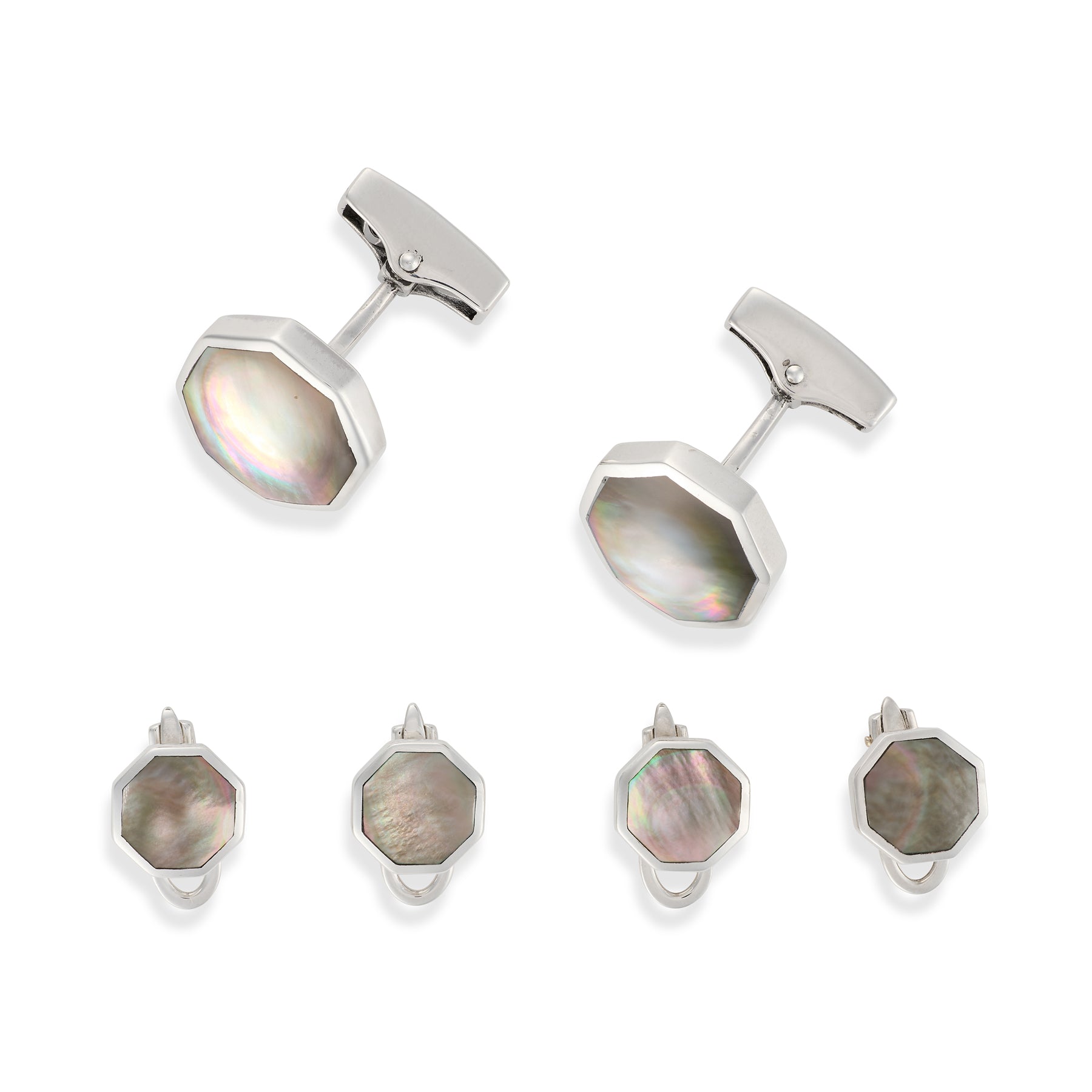Black Mother of Pearl & Sterling Silver Octagonal Dress Set