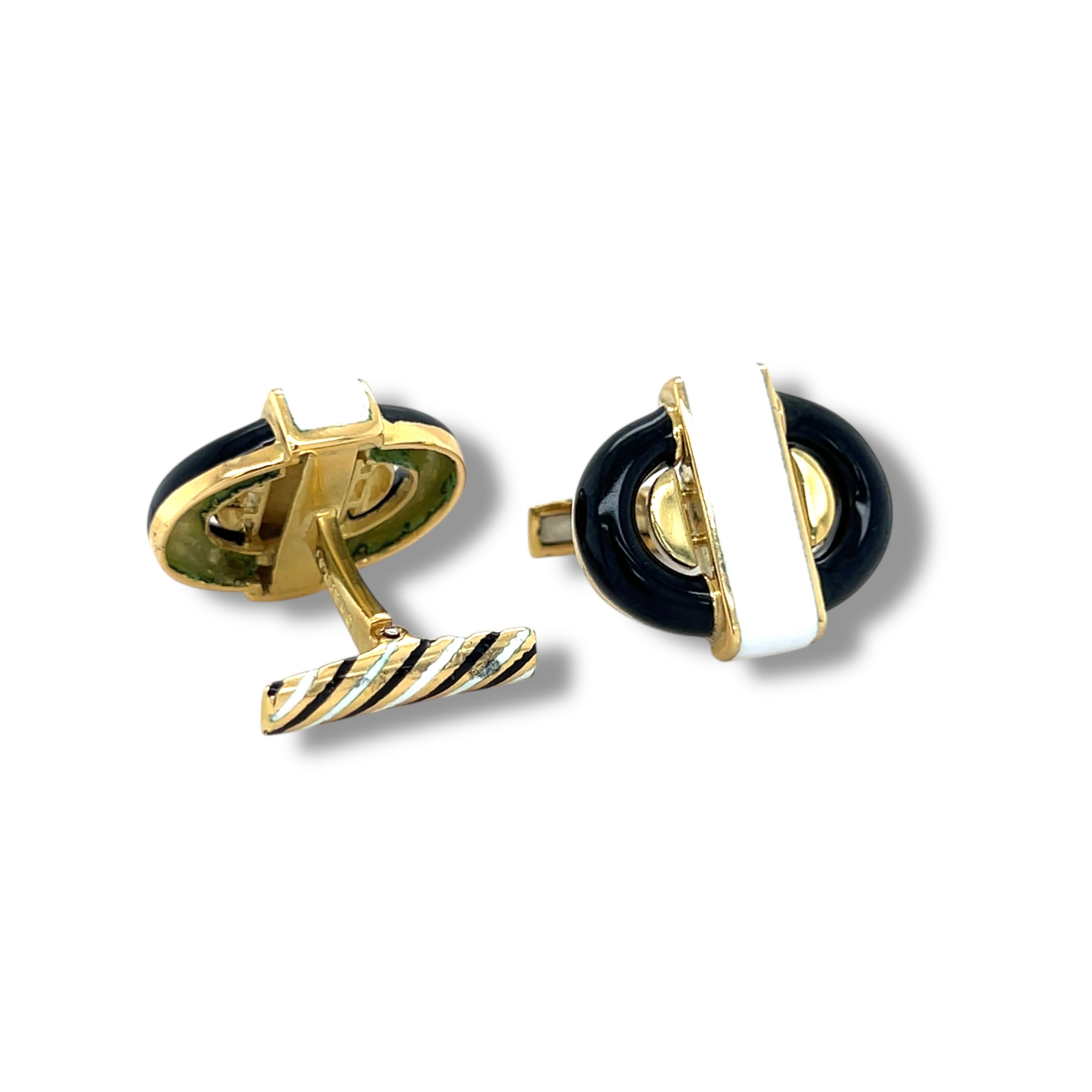 Geometric 18ct Gold & Enamel Cufflinks