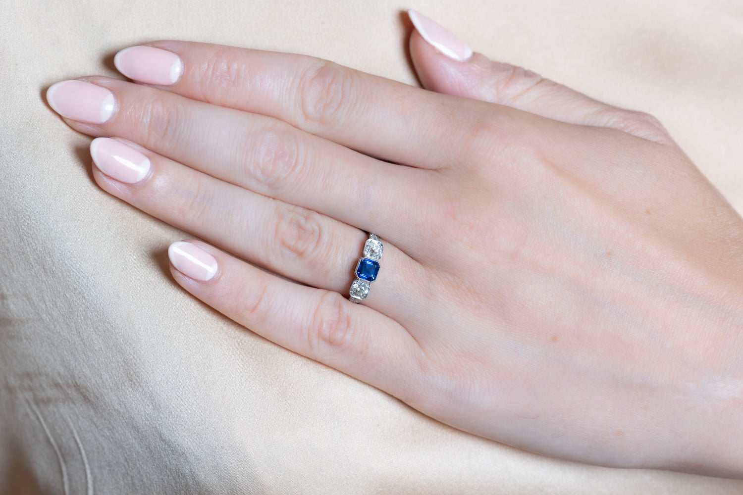 Art Deco Style Sapphire & Old Cut Diamond Ring - Wildsmith Jewellery
