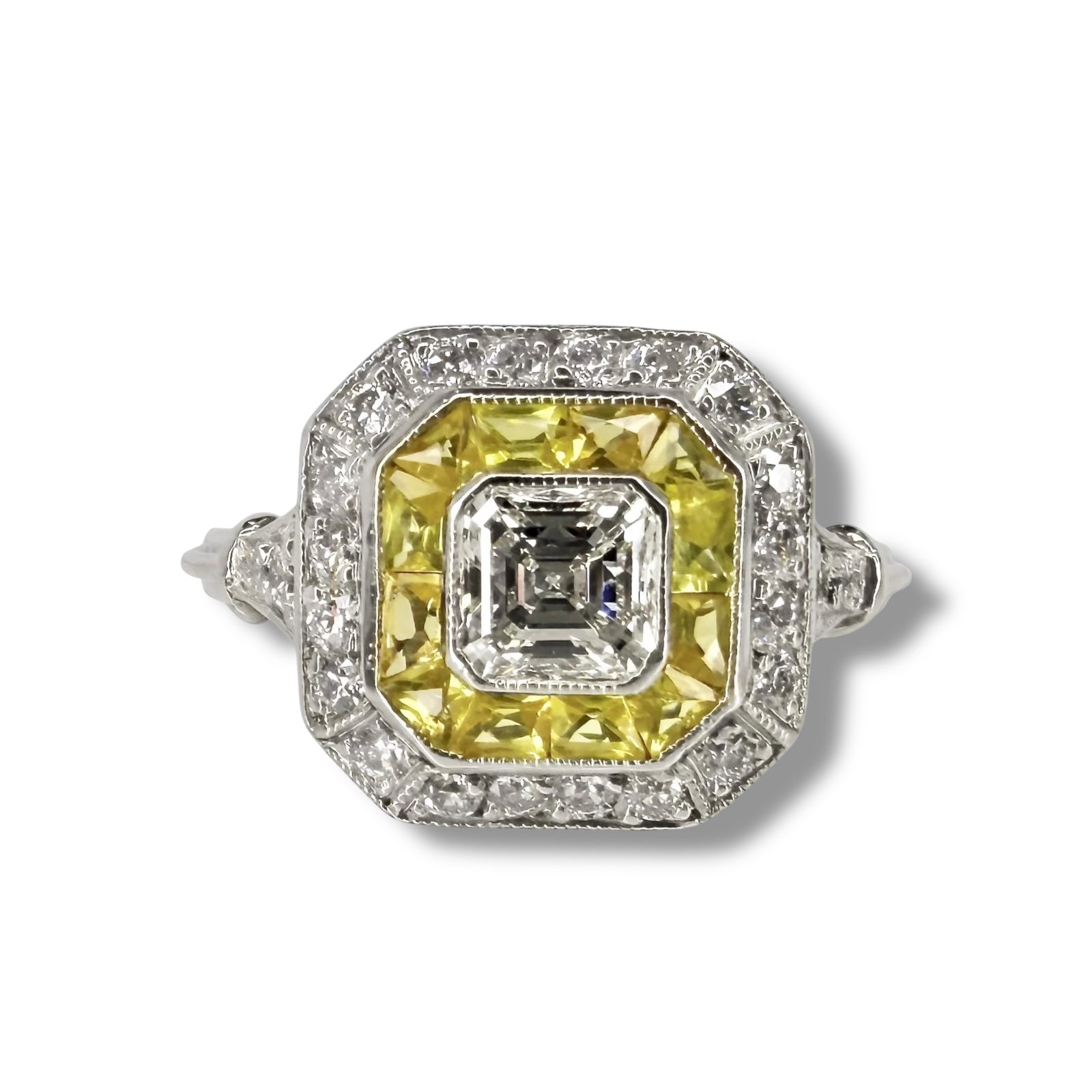 Art Deco Style Diamond and Yellow Sapphire Ring