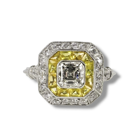 Art Deco Style Diamond and Yellow Sapphire Ring