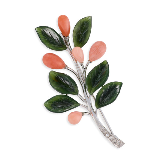 1940’s Coral & Nephrite Brooch - Wildsmith Jewellery