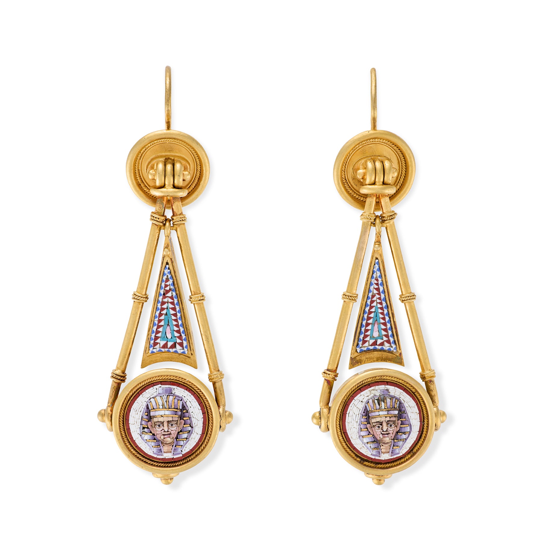 Grand Tour Micro Mosaic Egyptian Revival Earrings