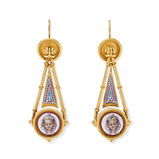 Grand Tour Micro Mosaic Egyptian Revival Earrings