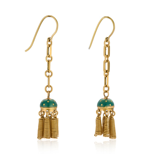 Victorian Gold & Enamel Celestial Earrings
