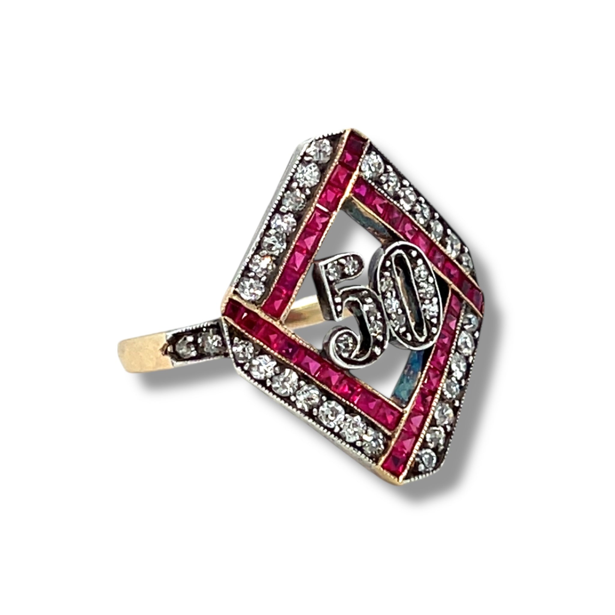 Edwardian Runy & Diamond '50' Ring