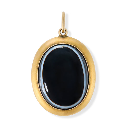 Victorian 18ct Gold Bulls Eye Agate Mourning Locket - Wildsmith Jewellery
